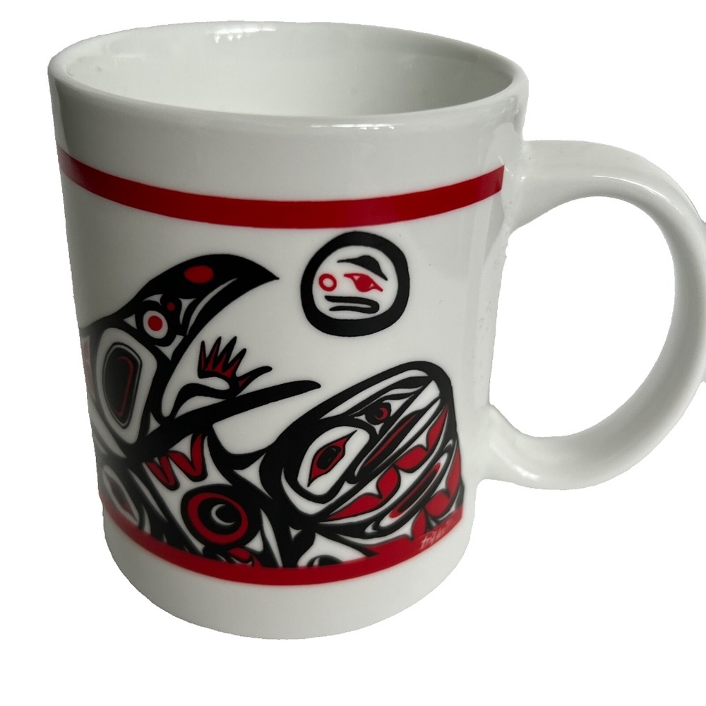 Raven Mug Bill Halin Indigenous Art Haida Pacific Northwest Coast Red Black 9 oz